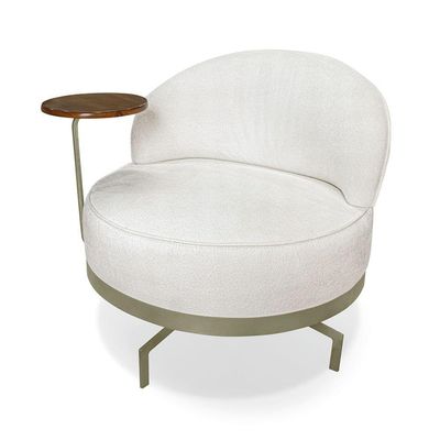 Poltrona Sala De Estar Base Giratória Dourada Aura Bouclê S04 - D'rossi Cor Off White