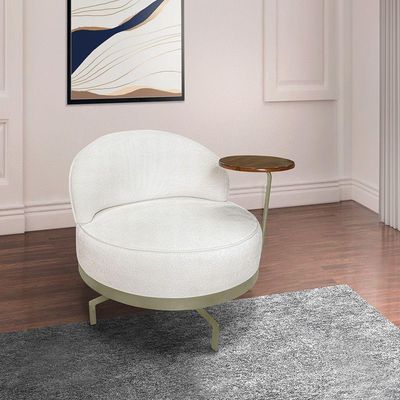 Poltrona Sala De Estar Base Giratória Dourada Aura Bouclê S04 - D'rossi Cor Off White