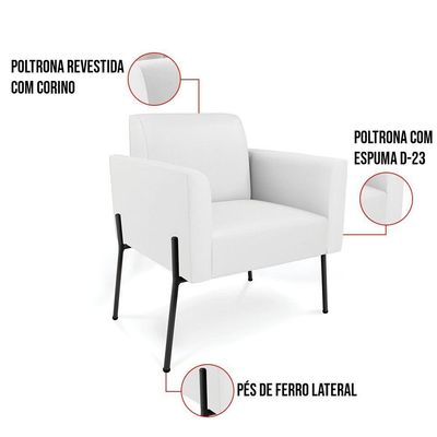 Poltrona Pé De Ferro Preto Para Recepção Marisa Corino D03 - D'rossi Cor Branco