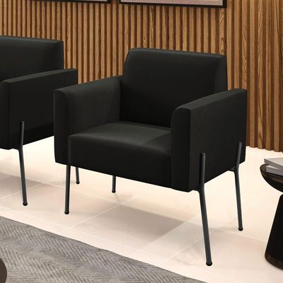 Poltrona Pé De Ferro Preto Para Sala Marisa Suede D03 - D'rossi Cor Preto