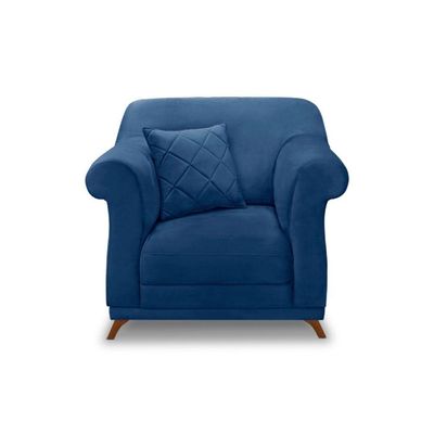 Poltrona Sala De Estar Pé De Madeira Julieta Suede S04 - D'rossi Cor Azul Marinho