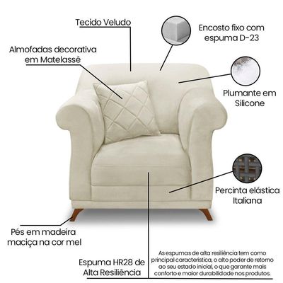 Poltrona Sala De Estar Pé De Madeira Julieta Veludo S04 - D'rossi Cor Bege