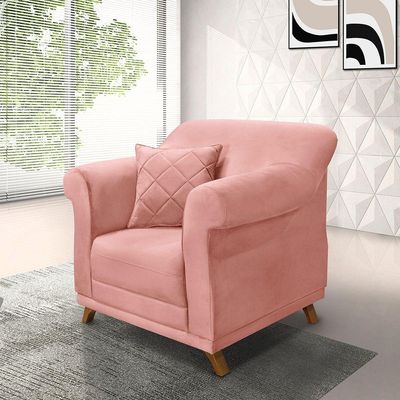 Poltrona Sala De Estar Pé De Madeira Julieta Veludo S04 - D'rossi Cor Rosa