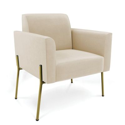 Poltrona Pé De Ferro Dourado Decorativa Kit 2 Marisa Suede Bege D03 - D'rossi