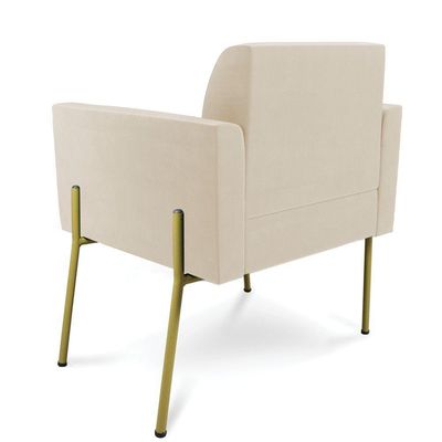 Poltrona Pé De Ferro Dourado Decorativa Kit 2 Marisa Suede Bege D03 - D'rossi