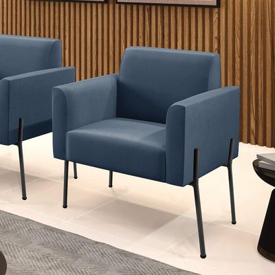 Poltrona Pé De Ferro Preto Para Sala Marisa Suede D03 - D'rossi Cor Azul Marinho