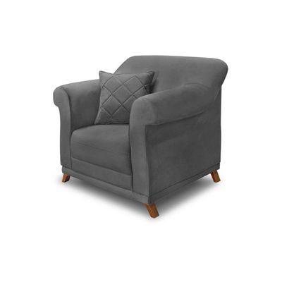 Poltrona Sala De Estar Pé De Madeira Julieta Suede S04 - D'rossi Cor Cinza