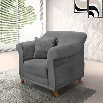 Poltrona Sala De Estar Pé De Madeira Julieta Suede S04 - D'rossi Cor Cinza