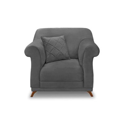 Poltrona Sala De Estar Pé De Madeira Julieta Suede S04 - D'rossi Cor Cinza