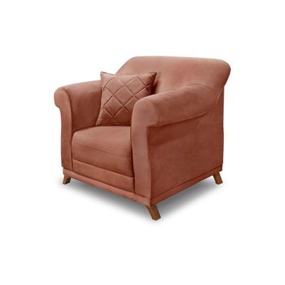 Poltrona Sala De Estar Pé De Madeira Julieta Veludo S04 - D'rossi Cor Cobre