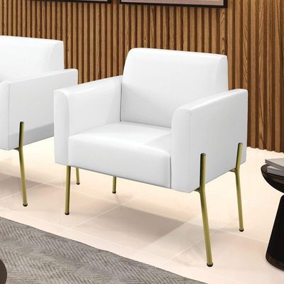 Poltrona Pé De Ferro Dourado Para Sala Marisa Corano D03 - D'rossi Cor Branco