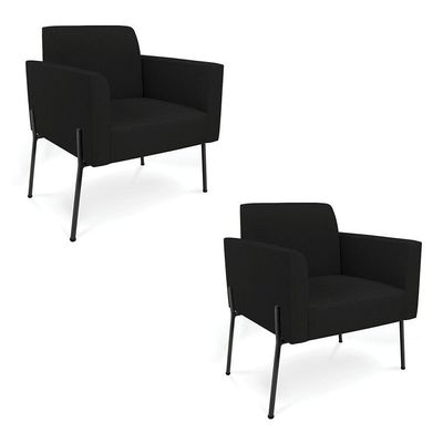 Poltrona Pé De Ferro Preto Kit 2 Decorativa Marisa Linho D03 - D'rossi Cor Preto