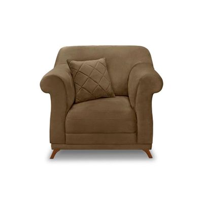 Poltrona Sala De Estar Pé De Madeira Julieta Suede S04 - D'rossi Cor Caramelo