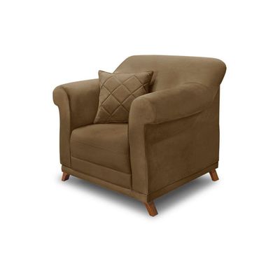 Poltrona Sala De Estar Pé De Madeira Julieta Suede S04 - D'rossi Cor Caramelo