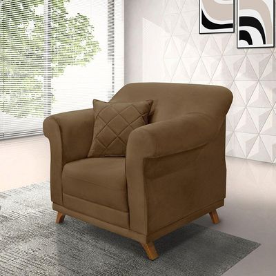 Poltrona Sala De Estar Pé De Madeira Julieta Suede S04 - D'rossi Cor Caramelo