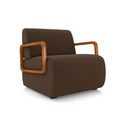 Poltrona Sala De Estar Braço De Madeira Kit 2 Hellen Veludo K01 - D'rossi Cor Marrom