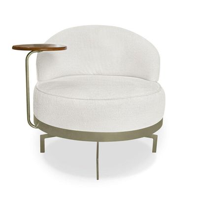 Poltrona Sala De Estar Base Giratória Dourada Aura Bouclê Off White S04 - D'rossi