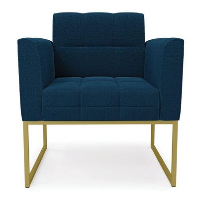 Poltrona Sala De Estar Industrial Dourado Elisa Bouclê Azul D03 - D'rossi