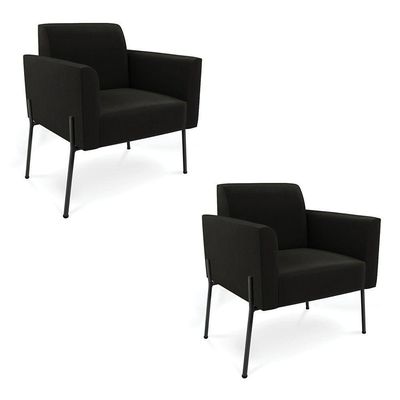 Poltrona Pé De Ferro Preto Para Sala Kit 2 Marisa Suede Preto D03 - D'rossi