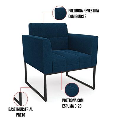 Poltrona Sala De Estar Industrial Preto Elisa Bouclê D03 - D'rossi Cor Azul