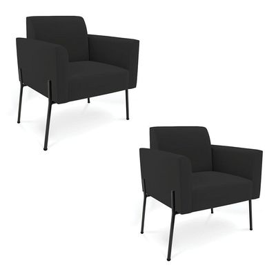 Poltrona Pé De Ferro Preto Para Sala Kit 2 Marisa Veludo D03 - D'rossi Cor Preto