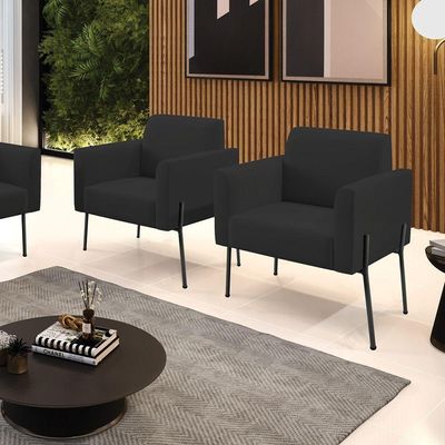 Poltrona Pé De Ferro Preto Para Sala Kit 2 Marisa Veludo D03 - D'rossi Cor Preto