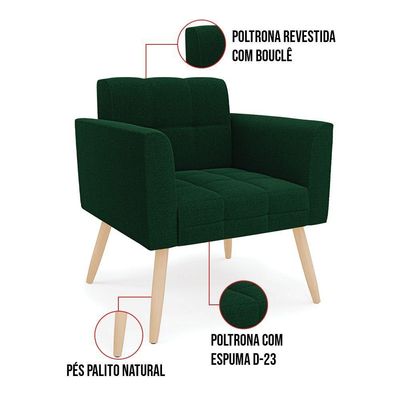 Poltrona Sala De Estar Pé Palito Natural Elisa Bouclê Verde D03 - D'rossi