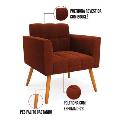 Poltrona Sala De Estar Pé Palito Castanho Elisa Bouclê Terra D03 - D'rossi