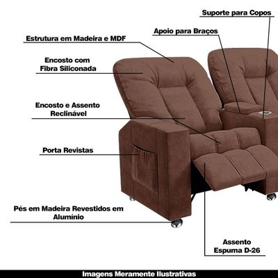 Poltrona Reclinável Para Cinema 3 Lugares Sora Veludo Terracota Fh1 - D'rossi