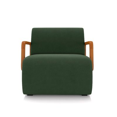 Poltrona Sala De Estar Braço De Madeira Kit 2 Hellen Veludo Verde Musgo K01 - D'rossi