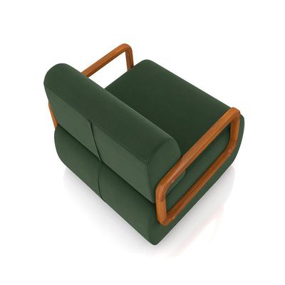 Poltrona Sala De Estar Braço De Madeira Kit 2 Hellen Veludo Verde Musgo K01 - D'rossi