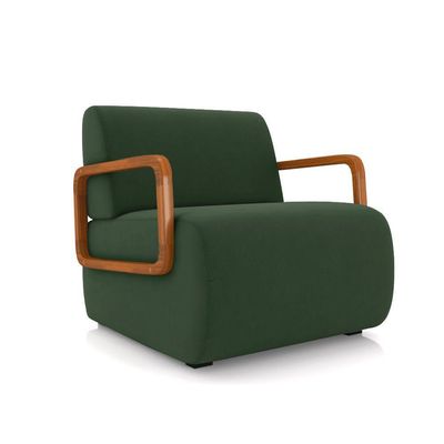 Poltrona Sala De Estar Braço De Madeira Kit 2 Hellen Veludo Verde Musgo K01 - D'rossi