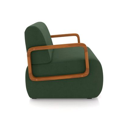 Poltrona Sala De Estar Braço De Madeira Kit 2 Hellen Veludo Verde Musgo K01 - D'rossi
