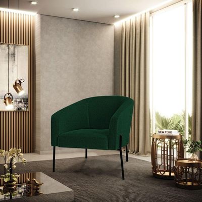 Poltrona Decorativa Pé De Ferro Preto Kit 2 Stella Bouclê Verde D03 - D'rossi