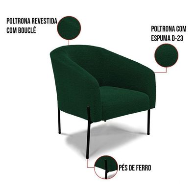 Poltrona Decorativa Pé De Ferro Preto Kit 2 Stella Bouclê Verde D03 - D'rossi