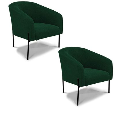 Poltrona Decorativa Pé De Ferro Preto Kit 2 Stella Bouclê Verde D03 - D'rossi