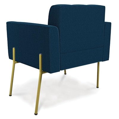 Poltrona Sala Estar Pé Ferro Dourado Kit 2 Elisa Bouclê Azul D03 - D'rossi