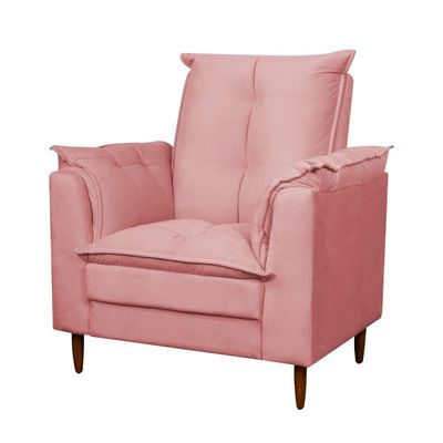 Poltrona Amamentação Pés Madeira Maciça Suede Herrero Cor:rosa