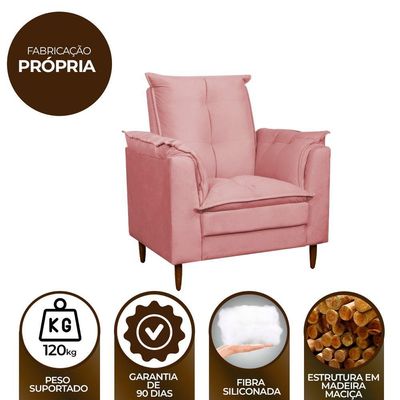 Poltrona Amamentação Pés Madeira Maciça Suede Herrero Cor:rosa