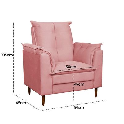 Poltrona Amamentação Pés Madeira Maciça Suede Herrero Cor:rosa