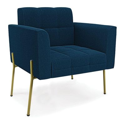 Poltrona Sala Estar Pé Ferro Dourado Kit 2 Elisa Bouclê Azul D03 - D'rossi