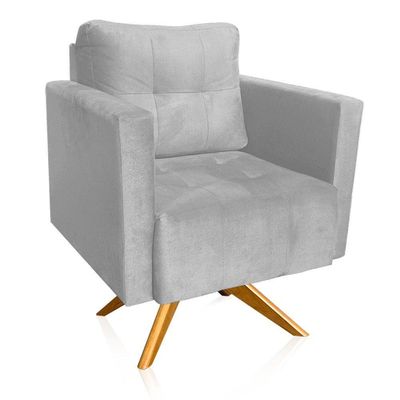 Kit 2 Poltronas Giratória Livia Suede Base De Madeira Ma30 - D'rossi Cor Cinza