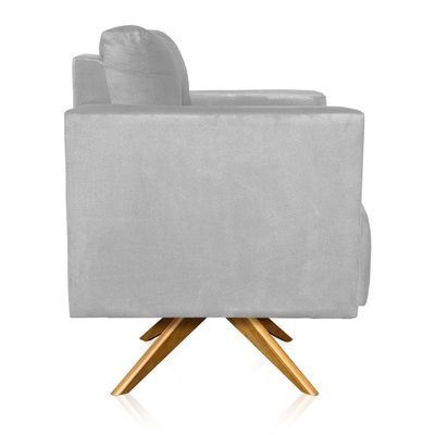 Kit 2 Poltronas Giratória Livia Suede Base De Madeira Ma30 - D'rossi Cor Cinza