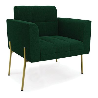 Poltrona Sala De Estar Pé De Ferro Dourado Elisa Bouclê Verde D03 - D'rossi
