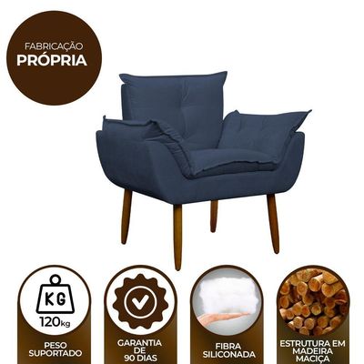 Kit 2 Poltronas Decorativa Sala E Quarto Opala Suede Herrero Cor:azul Marinho