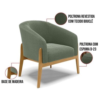Poltrona Decorativa Base Madeira Kit 2 Stella Bouclê Menta D03 - D'rossi