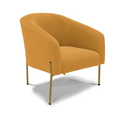 Poltrona Decorativa Pé Ferro Dourado Kit 2 Stella Bouclê Mostarda D03 - D'rossi