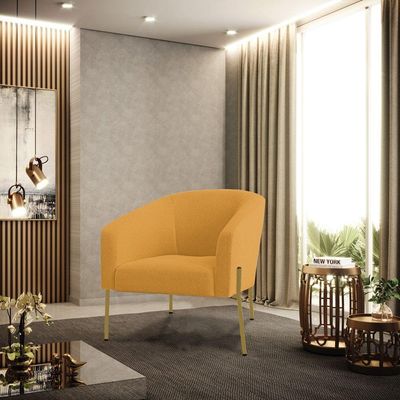Poltrona Decorativa Pé Ferro Dourado Kit 2 Stella Bouclê Mostarda D03 - D'rossi