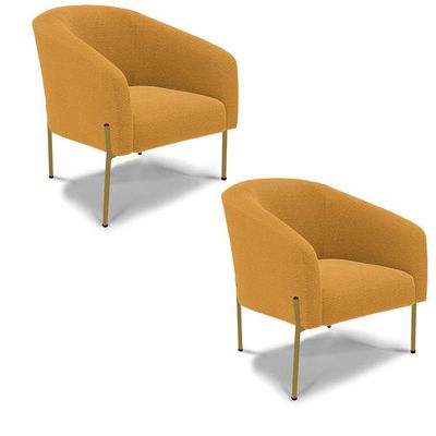 Poltrona Decorativa Pé Ferro Dourado Kit 2 Stella Bouclê Mostarda D03 - D'rossi
