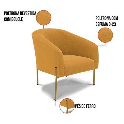 Poltrona Decorativa Pé De Ferro Dourado Stella Bouclê D03 - D'rossi Cor Mostarda